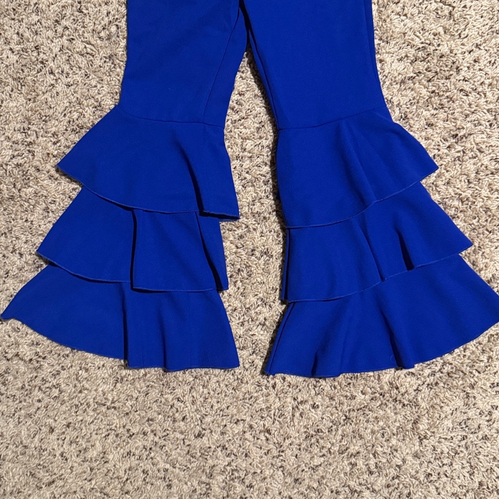 Girls size 8 royal blue adorable ultra 3 tier flare pants with matching top - Picture 4 of 4
